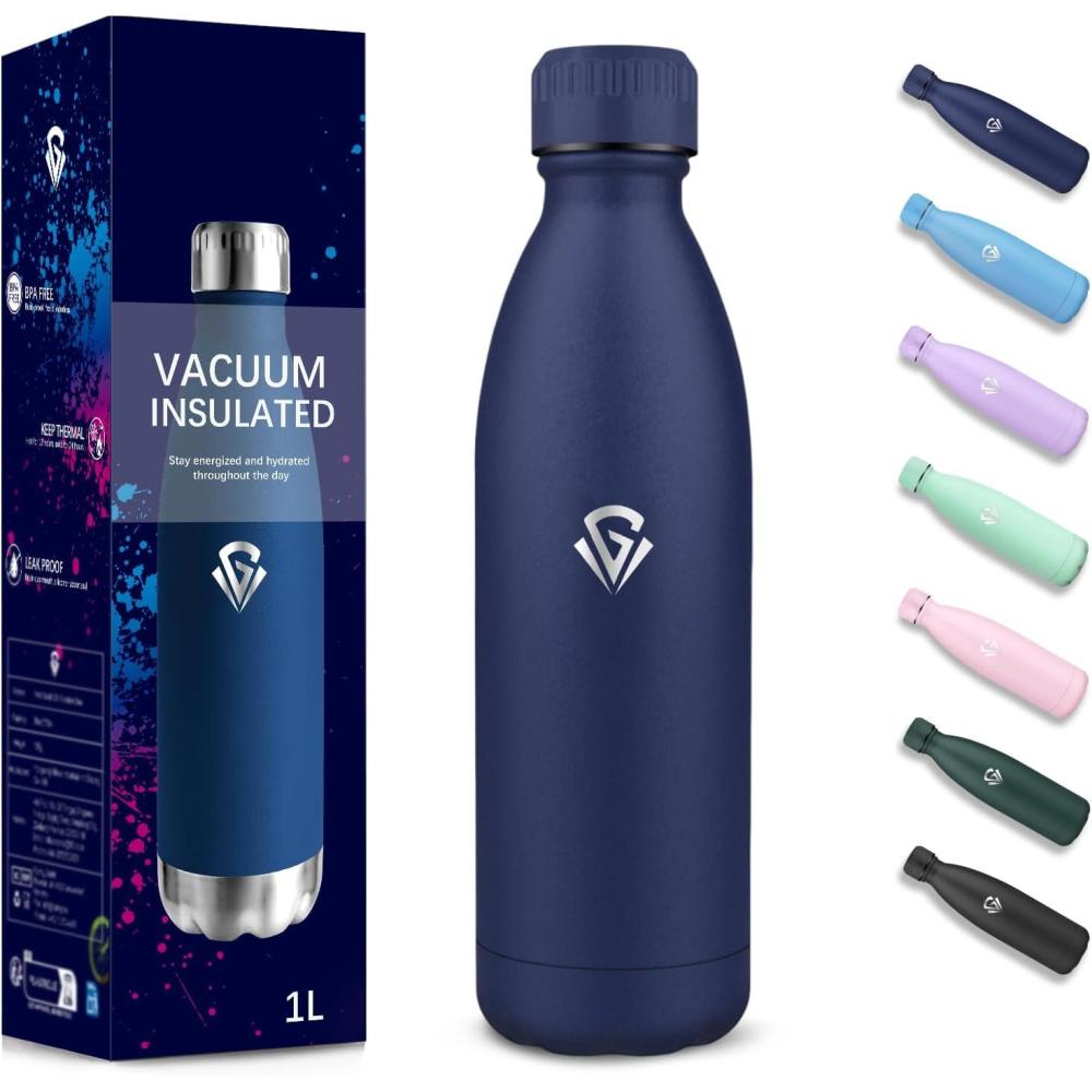 image:imageGourde 750 ml Sans BPA Gourde Isotherme Isolation Sous Vide Double Paroi Bouteille Isotherme 304 Acier Inoxydable Gourde Acier Inoxydable pour Cuisine Salle de Sport Randonne NoirBleu Fonc1000ml