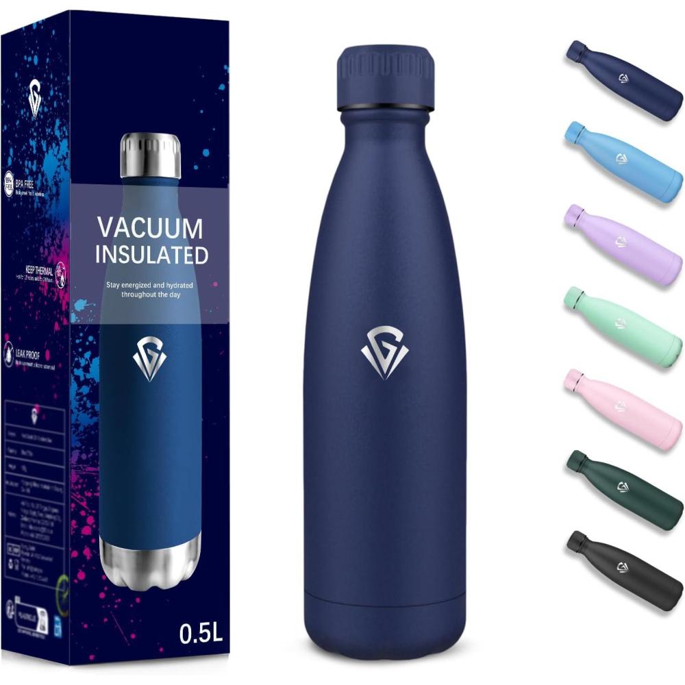 image:imageGourde 750 ml Sans BPA Gourde Isotherme Isolation Sous Vide Double Paroi Bouteille Isotherme 304 Acier Inoxydable Gourde Acier Inoxydable pour Cuisine Salle de Sport Randonne NoirBleu Fonc500ml