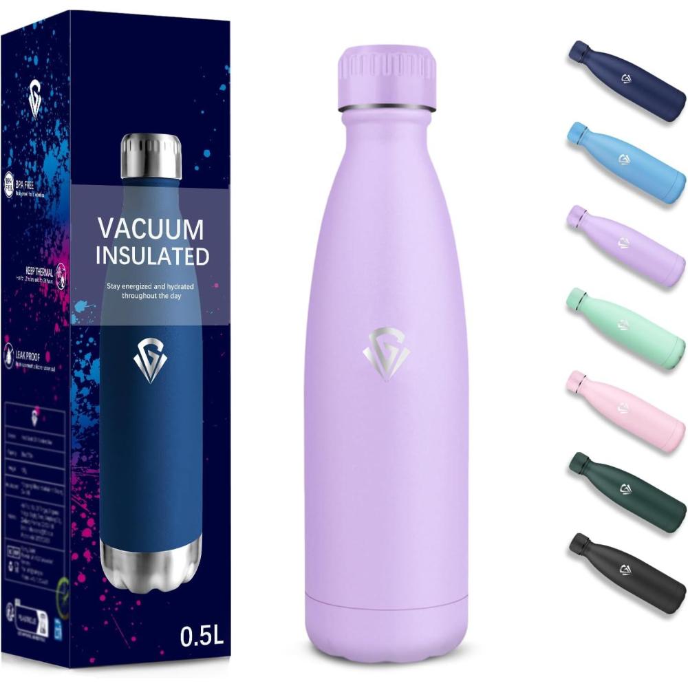 image:imageGourde 750 ml Sans BPA Gourde Isotherme Isolation Sous Vide  Double Paroi Bouteille Isotherme 304 Acier Inoxydable Gourde Acier Inoxydable pour Cuisine Salle de Sport Randonne  NoirViolet Clair500ml