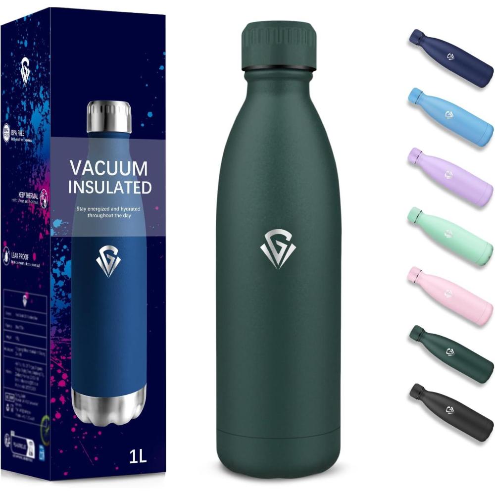 image:imageGourde 750 ml Sans BPA Gourde Isotherme Isolation Sous Vide Double Paroi Bouteille Isotherme 304 Acier Inoxydable Gourde Acier Inoxydable pour Cuisine Salle de Sport Randonne NoirVert Kaki1000ml