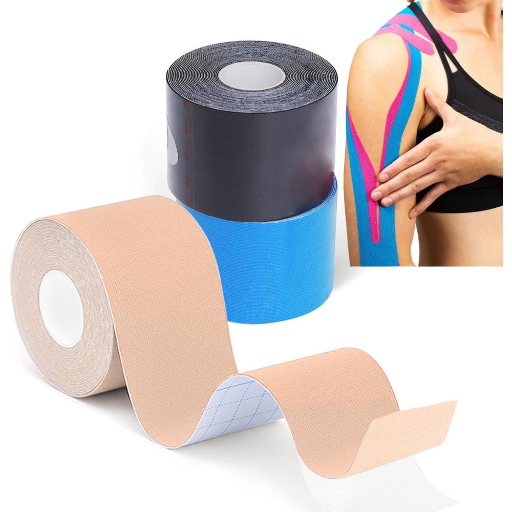 image:imageGrunda 3 Rouleaux Bande de kinsiologie strap sport 5 m x 5 cm Tape Kinesiologie strapping Rsistante tape kinesiologie Rsiste leau et dure jusqu 7 jours noir x bleu x roseNoir X Bleu X Beige