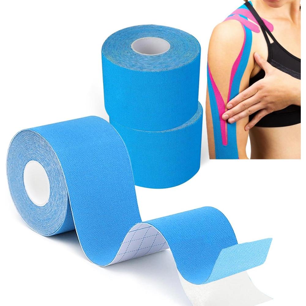 image:imageGrunda 3 Rouleaux Bande de kinsiologie strap sport 5 m x 5 cm Tape Kinesiologie strapping Rsistante tape kinesiologie Rsiste leau et dure jusqu 7 jours noir x bleu x rose3 Rouleaux Bleu