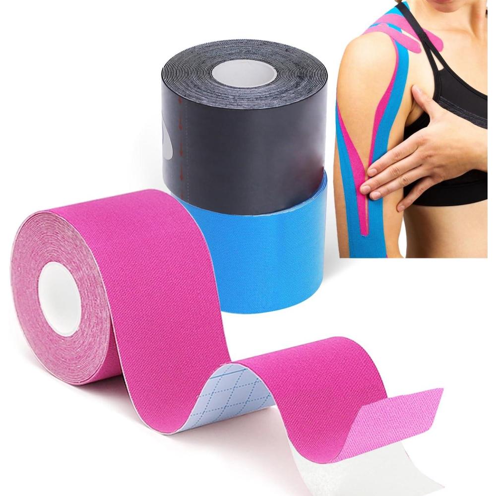 image:imageGrunda 3 Rouleaux Bande de kinsiologie strap sport 5 m x 5 cm Tape Kinesiologie strapping Rsistante tape kinesiologie Rsiste leau et dure jusqu 7 jours noir x bleu x roseNoir X Bleu X Rose