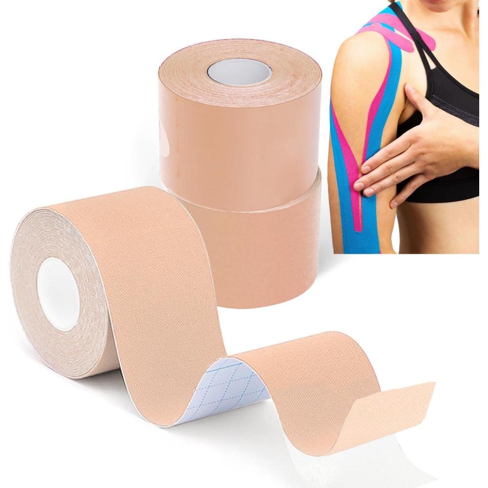 image:imageGrunda 3 Rouleaux Bande de kinsiologie strap sport 5 m x 5 cm Tape Kinesiologie strapping Rsistante tape kinesiologie Rsiste  leau et dure jusqu 7 jours noir x bleu x roseBeige