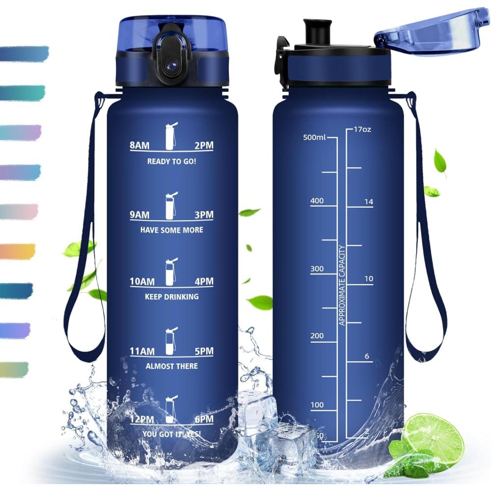 image:imageHoneyHolly Gourde 50010001500ml Gourde Sport Gourde Filtre et Marqueur de Temps Gourde deau Sans BPA Bouteille deau pour Sport Fitness Yoga Lcole BureauBleu Marine05l