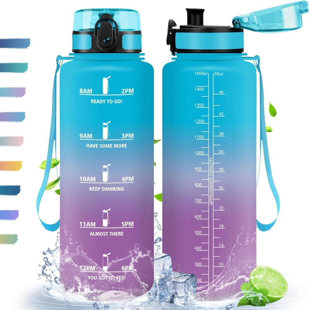 image:imageHoneyHolly Gourde 50010001500ml Gourde Sport Gourde Filtre et Marqueur de Temps Gourde deau Sans BPA Bouteille deau pour Sport Fitness Yoga Lcole BureauBleu Violet15l