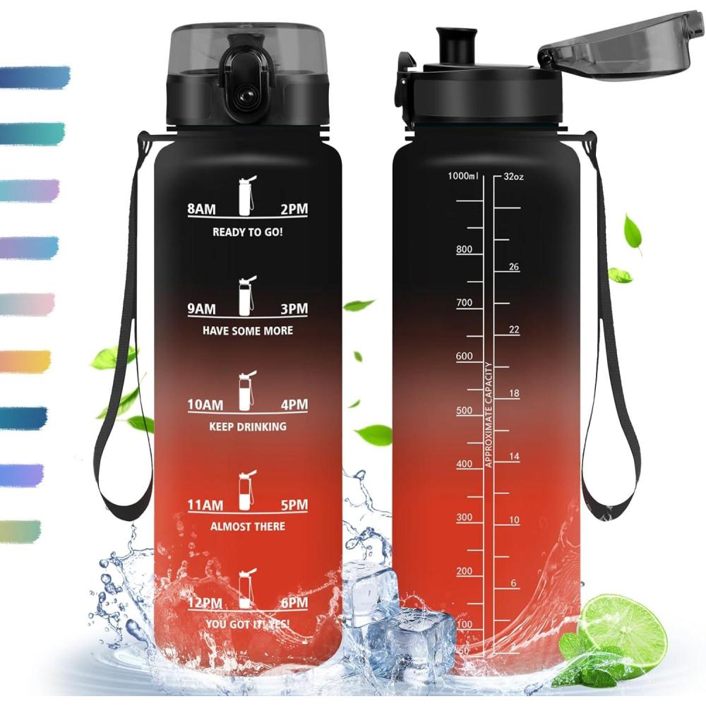 image:imageHoneyHolly Gourde 50010001500ml Gourde Sport Gourde Filtre et Marqueur de Temps Gourde deau Sans BPA Bouteille deau pour Sport Fitness Yoga Lcole BureauNoir Rouge1l