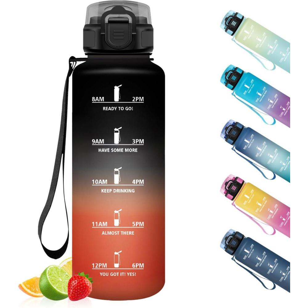 image:imageHoneyHolly Gourde Motivant et tanche Gourde 15L Rutilisable Bouteille Deau Marqueur Horaire Water Bottle pour La Salle de Sport Le Travail Le Camping La RandonneNoir Rouge  1500ml