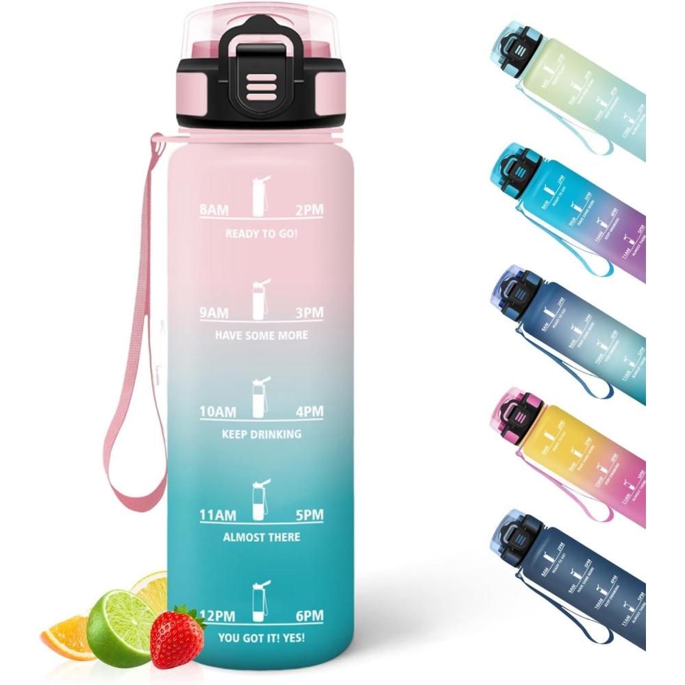 image:imageHoneyHolly Gourde Motivant et tanche Gourde 15L Rutilisable Bouteille Deau Marqueur Horaire Water Bottle pour La Salle de Sport Le Travail Le Camping La RandonneRose Cyan 500ml