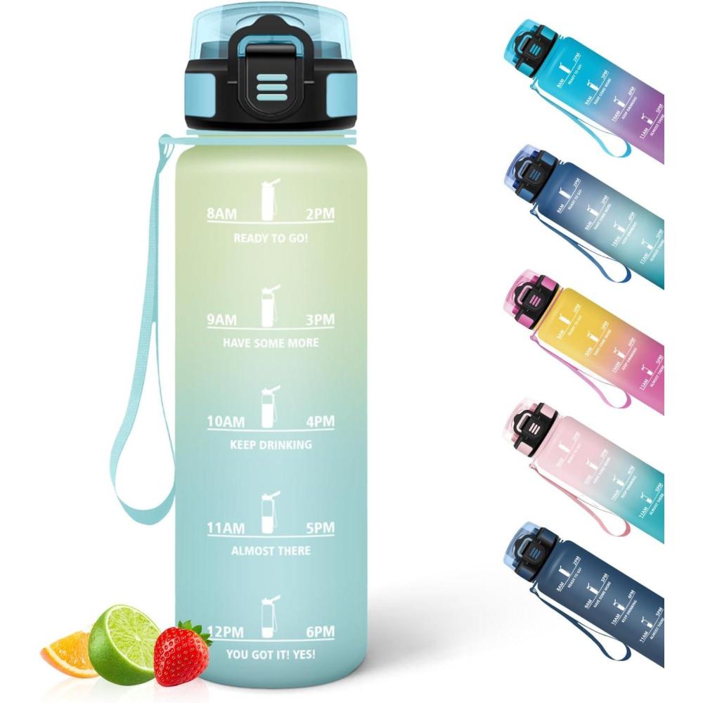 image:imageHoneyHolly Gourde Motivant et tanche Gourde 15L Rutilisable Bouteille Deau Marqueur Horaire Water Bottle pour La Salle de Sport Le Travail Le Camping La RandonneCiel Givr 500ml