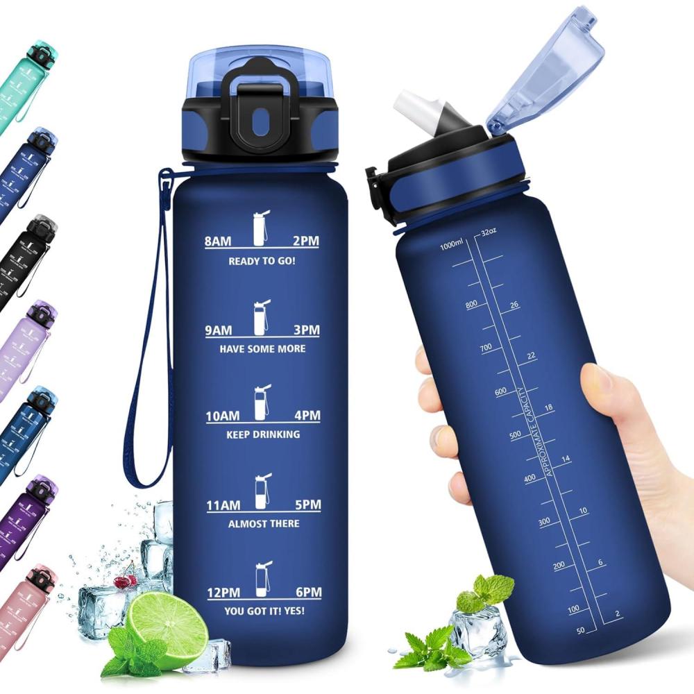 image:imageKollyKolla Gourde 500ml Bouteille deau Enfant Gourde Paille tanche ampamp Rutilisable Sport avec Marqueur de Temps Motivation pour Enfant Cyclisme Bureau Camping lcole32oz1000ml Paille Mat Marine Bleu