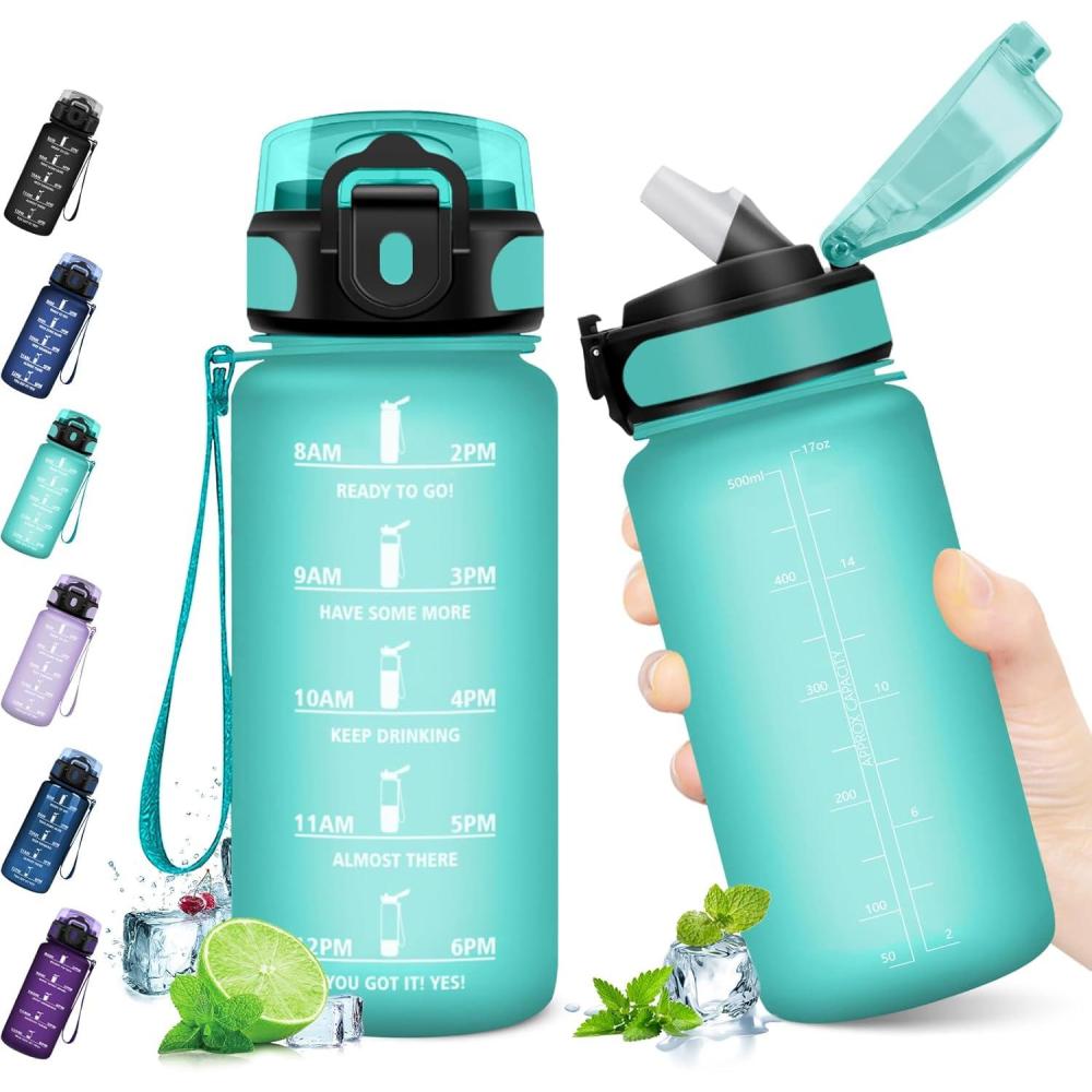 image:imageKollyKolla Gourde 500ml Bouteille deau Enfant Gourde Paille tanche ampamp Rutilisable Sport avec Marqueur de Temps Motivation pour Enfant Cyclisme Bureau Camping lcole17oz500ml  Paille  Mat Bleuvert