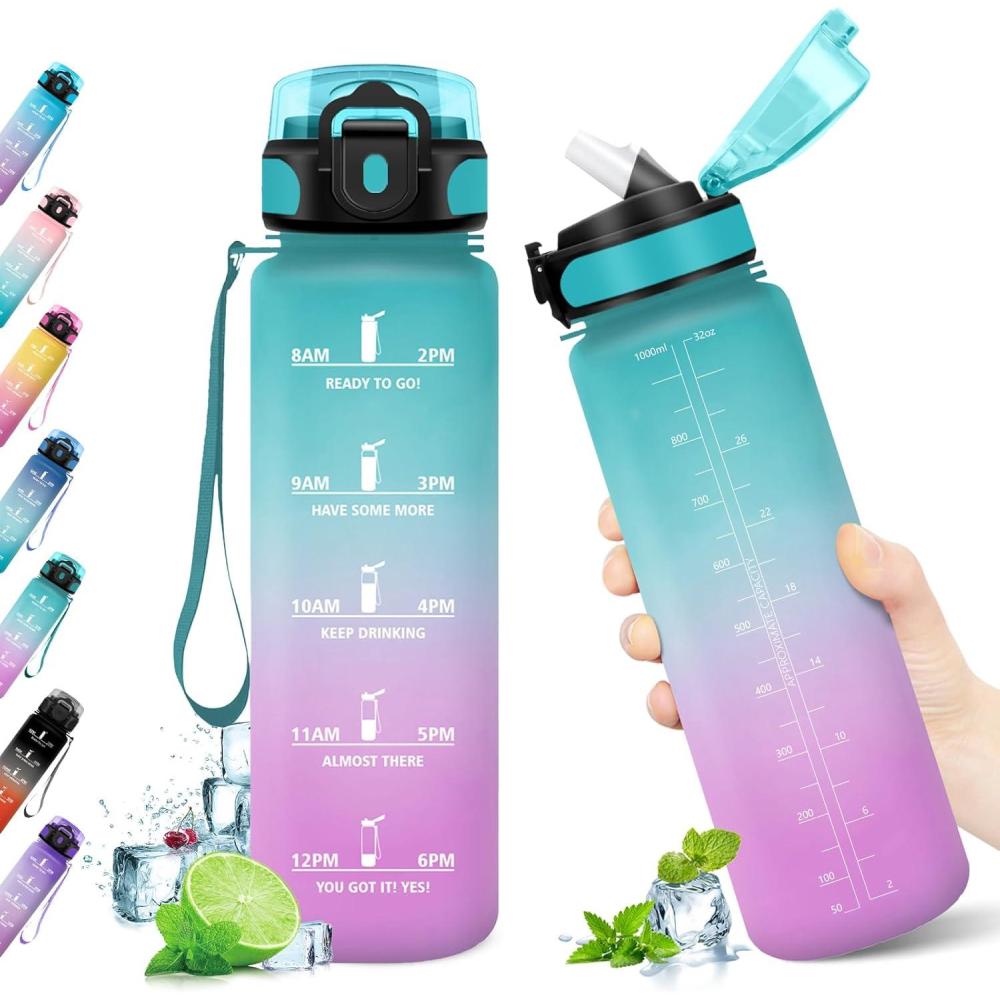 image:imageKollyKolla Gourde 500ml Bouteille deau Enfant Gourde Paille tanche ampamp Rutilisable Sport avec Marqueur de Temps Motivation pour Enfant Cyclisme Bureau Camping lcole32oz1000ml  Paille  Vert  Rose Clair