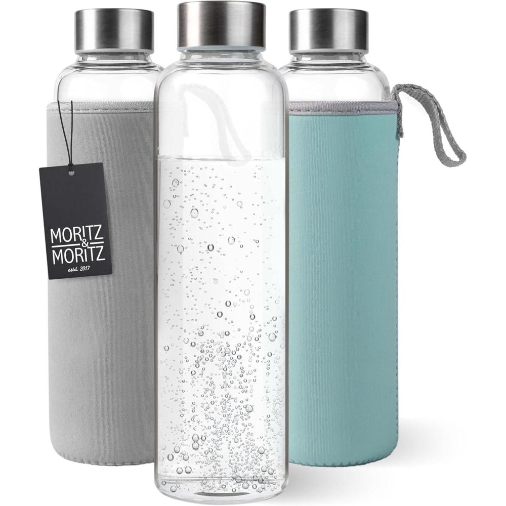 image:imageMoritz ampamp Moritz Gourde en verre 500 ml  Convient pour les boissons gazeuses et antifuite  Bouteille en verre pour le sport lcole luniversit ou le travail  Avec housse de protection500 ml