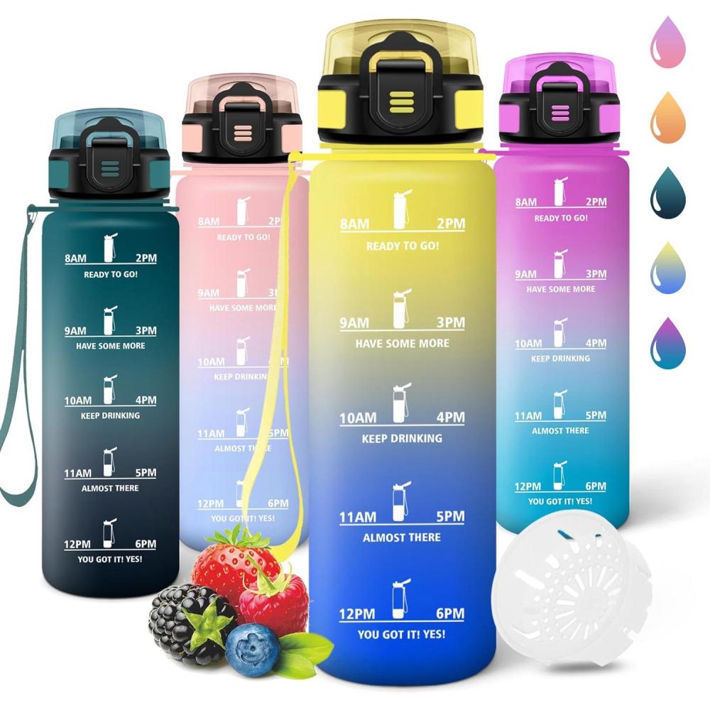 image:imageMotswedi Gourde 1l Rutilisable Gourde Sport AntiFuite Bouteille deau avec Marqueur de Temps Bouteille Sans BPA pour Fitness Sport Yoga Randonne AmbreampampOrangeJaunebleu1000ml