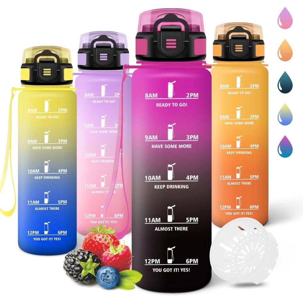 image:imageMotswedi Gourde 1l Rutilisable Gourde Sport AntiFuite Bouteille deau avec Marqueur de Temps Bouteille Sans BPA pour Fitness Sport Yoga Randonne AmbreampampOrangeVioletnoir1000ml