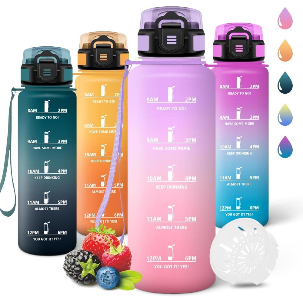 image:imageMotswedi Gourde 1l Rutilisable Gourde Sport AntiFuite Bouteille deau avec Marqueur de Temps Bouteille Sans BPA pour Fitness Sport Yoga Randonne AmbreampampOrangeViolet Clairrose1500ml