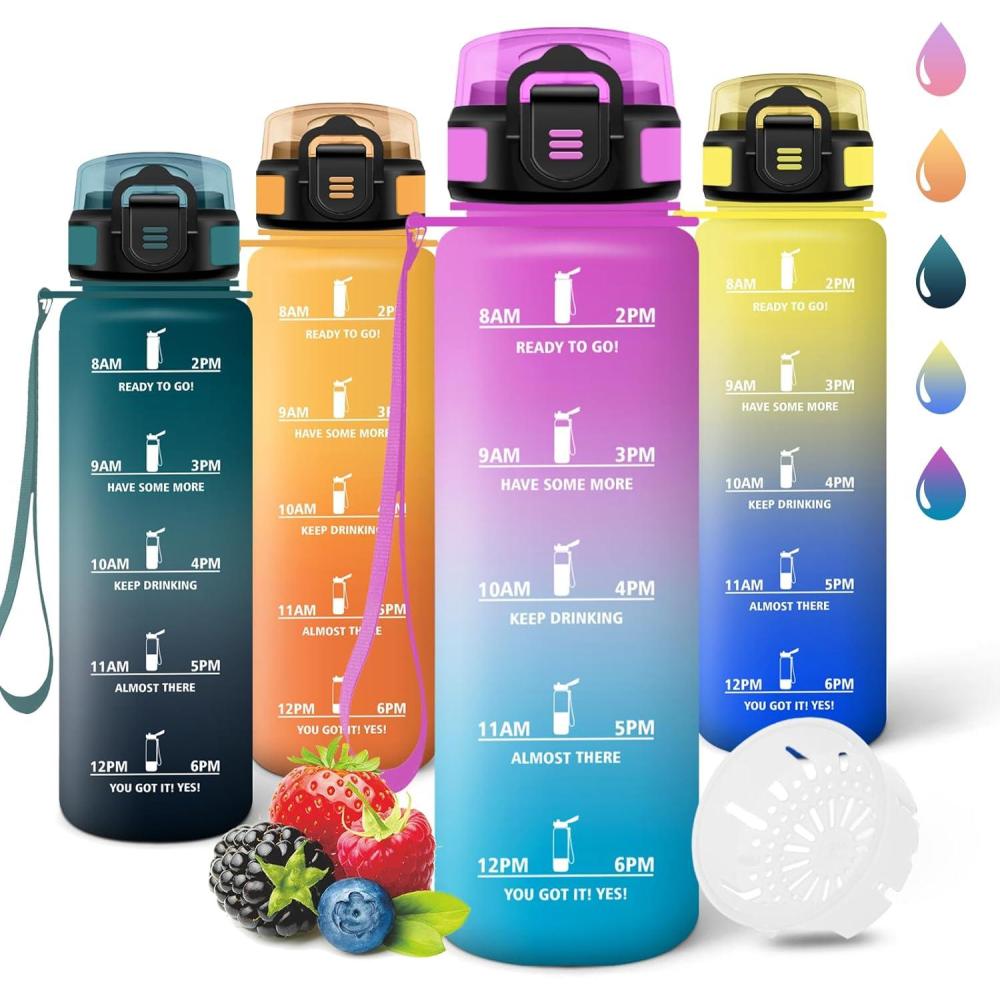 image:imageMotswedi Gourde 1l Rutilisable Gourde Sport AntiFuite Bouteille deau avec Marqueur de Temps Bouteille Sans BPA pour Fitness Sport Yoga Randonne AmbreampampOrangeRosecyan1000ml