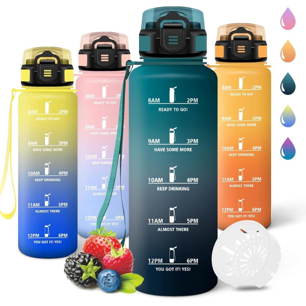 image:imageMotswedi Gourde 1l Rutilisable Gourde Sport AntiFuite Bouteille deau avec Marqueur de Temps Bouteille Sans BPA pour Fitness Sport Yoga Randonne AmbreampampOrangeVertgris1500ml