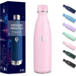Gourde, 750 ml Sans BPA, Gourde Isotherme, Isolation Sous Vide à Double Paroi, Bouteille Isotherme, 304 Acier Inoxydable, Gourde Acier Inoxydable pour Cuisine, Salle de Sport, Randonnée – Noir(Rose-500ml)