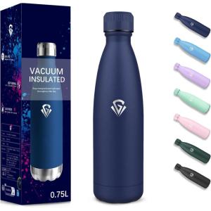 Gourde, 750 ml Sans BPA, Gourde Isotherme, Isolation Sous Vide à Double Paroi, Bouteille Isotherme, 304 Acier Inoxydable, Gourde Acier Inoxydable pour Cuisine, Salle de Sport, Randonnée – Noir(Bleu Foncé-750ml)