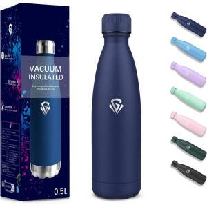 Gourde, 750 ml Sans BPA, Gourde Isotherme, Isolation Sous Vide à Double Paroi, Bouteille Isotherme, 304 Acier Inoxydable, Gourde Acier Inoxydable pour Cuisine, Salle de Sport, Randonnée – Noir(Bleu Foncé-500ml)