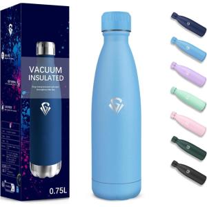 Gourde, 750 ml Sans BPA, Gourde Isotherme, Isolation Sous Vide à Double Paroi, Bouteille Isotherme, 304 Acier Inoxydable, Gourde Acier Inoxydable pour Cuisine, Salle de Sport, Randonnée – Noir(Bleu Ciel-750ml)