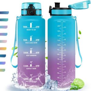 HoneyHolly Gourde, 500/1000/1500ml Gourde Sport, Gourde Filtre et Marqueur de Temps, Gourde d&rsquo;eau, Sans BPA, Bouteille d&rsquo;eau pour Sport, Fitness, Yoga, L&rsquo;école, Bureau(Bleu & Violet-1.5l)