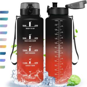 HoneyHolly Gourde, 500/1000/1500ml Gourde Sport, Gourde Filtre et Marqueur de Temps, Gourde d&rsquo;eau, Sans BPA, Bouteille d&rsquo;eau pour Sport, Fitness, Yoga, L&rsquo;école, Bureau(Noir & Rouge-1.5l)