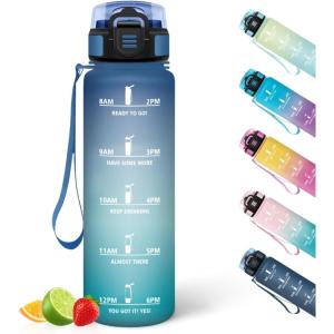 HoneyHolly Gourde, Motivant et Étanche, Gourde 1,5L, Réutilisable, Bouteille D&rsquo;eau, Marqueur Horaire, Water Bottle pour La Salle de Sport, Le Travail, Le Camping, La Randonnée(Bleu & Vert – 500ml)