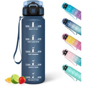 HoneyHolly Gourde, Motivant et Étanche, Gourde 1,5L, Réutilisable, Bouteille D&rsquo;eau, Marqueur Horaire, Water Bottle pour La Salle de Sport, Le Travail, Le Camping, La Randonnée(Bleu Mmarine – 500ml)