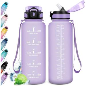 KollyKolla Gourde 500ml, Bouteille d&rsquo;eau Enfant, Gourde Paille, Étanche & Réutilisable, Sport avec Marqueur de Temps, Motivation pour Enfant, Cyclisme, Bureau, Camping, l&rsquo;école(50oz-1500ml | Paille | Mat Violet Clair)