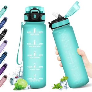 KollyKolla Gourde 500ml, Bouteille d&rsquo;eau Enfant, Gourde Paille, Étanche & Réutilisable, Sport avec Marqueur de Temps, Motivation pour Enfant, Cyclisme, Bureau, Camping, l&rsquo;école(32oz-1000ml | Paille | Mat Bleu-vert)
