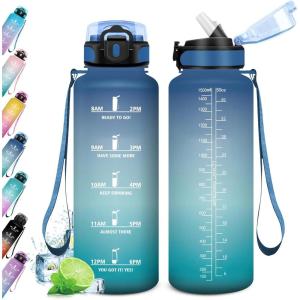 KollyKolla Gourde 500ml, Bouteille d&rsquo;eau Enfant, Gourde Paille, Étanche & Réutilisable, Sport avec Marqueur de Temps, Motivation pour Enfant, Cyclisme, Bureau, Camping, l&rsquo;école(50oz-1500ml | Paille | Bleu + Vert)