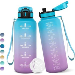 Motswedi Gourde 1l, Anti-Fuite, Gourde Sport, avec Marqueur de Temps, Bouteille d&rsquo;eau, Réutilisable, Bouteille, Sans BPA, pour Sport, Yoga, Fitness, Randonnée, Jaune Rose(Bleu&viol&-1500ml)