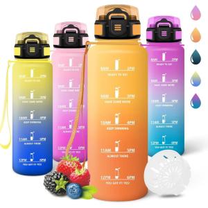 Motswedi Gourde 1l, Réutilisable, Gourde Sport, Anti-Fuite, Bouteille d&rsquo;eau, avec Marqueur de Temps, Bouteille, Sans BPA, pour Fitness, Sport, Yoga, Randonnée, Ambre&Orange(Ambre&orange-1500ml)