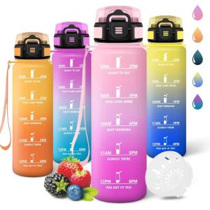 Motswedi Gourde 1l, Réutilisable, Gourde Sport, Anti-Fuite, Bouteille d&rsquo;eau, avec Marqueur de Temps, Bouteille, Sans BPA, pour Fitness, Sport, Yoga, Randonnée, Ambre&Orange(Rose&rosé-1000ml)