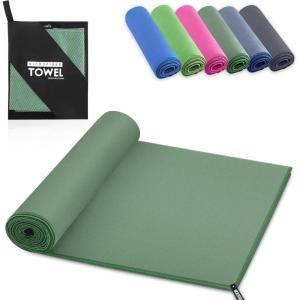 Serviette de Bain en Microfibre, Absorption Rapide de la Transpiration et de l&rsquo;Eau, Pour Sport, Voyage, Natation, 40 x 80 cm, Bleu Ciel(Vert Armée)