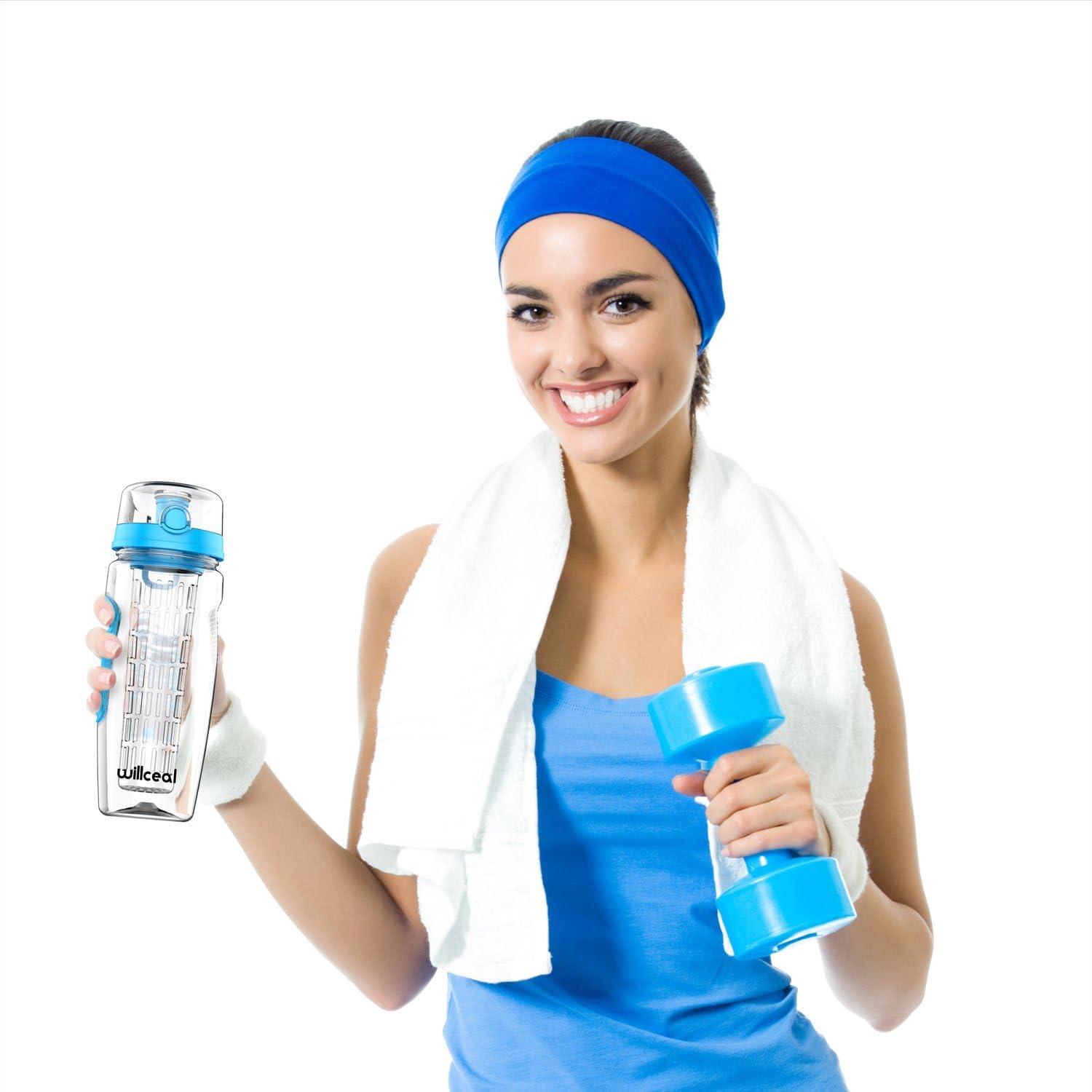 image:imageBouteille deau avec infuseur Fruits 095 l Fabrique en Tritan sans BPA Couvercle Rabat AntiFuite Convient pour Le Sports et Le CampingBleu