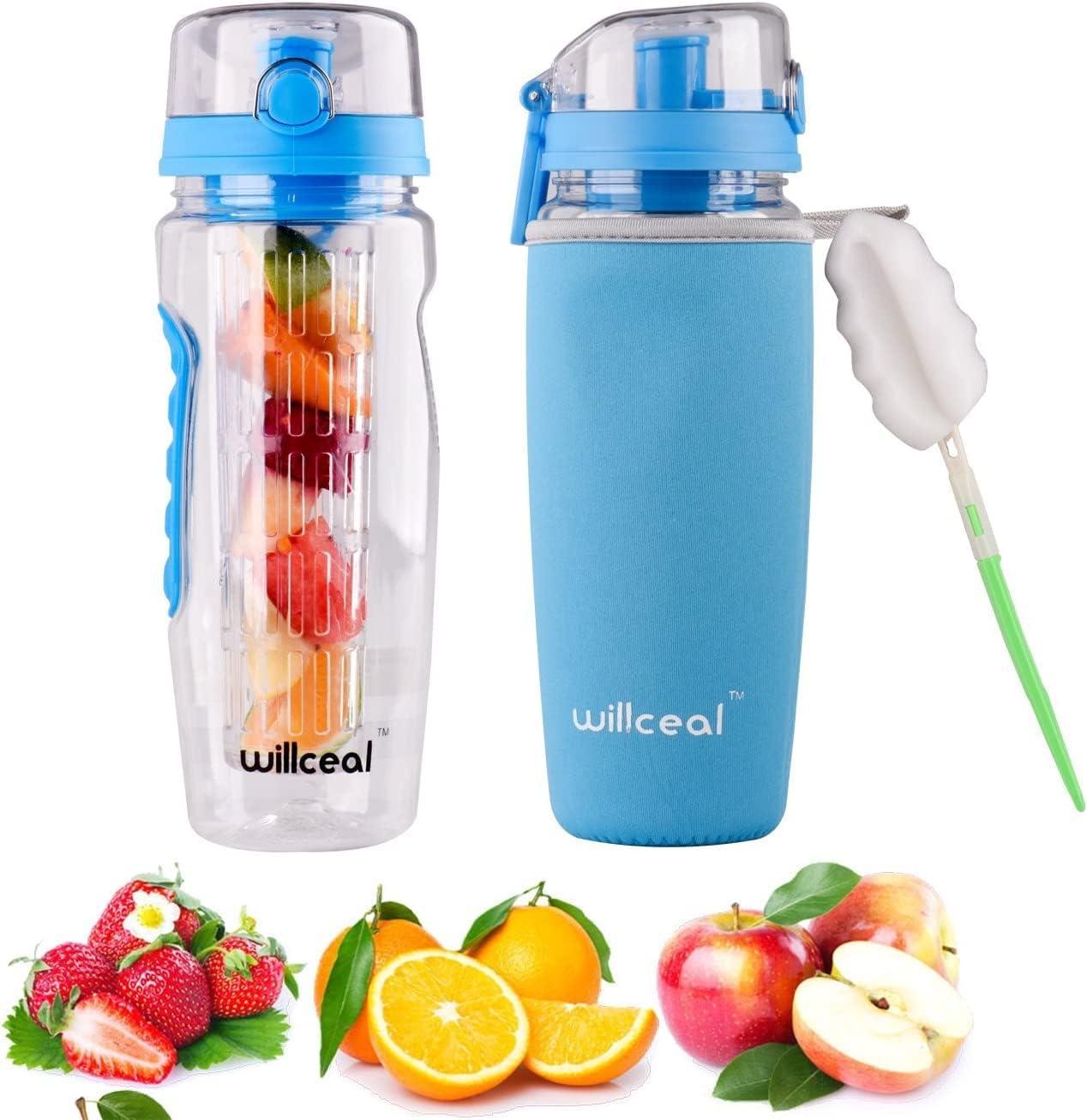 image:imageBouteille deau avec infuseur Fruits 095 l Fabrique en Tritan sans BPA Couvercle Rabat AntiFuite Convient pour Le Sports et Le CampingBleu