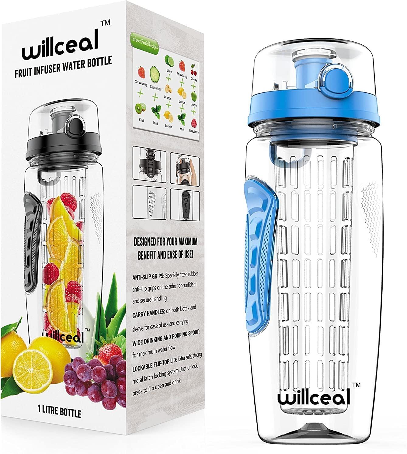 image:imageBouteille deau avec infuseur Fruits 095 l Fabrique en Tritan sans BPA Couvercle Rabat AntiFuite Convient pour Le Sports et Le CampingBleu