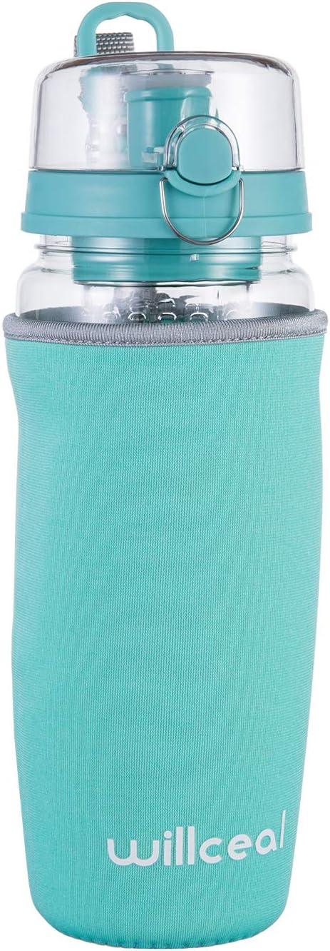 image:imageBouteille deau avec infuseur Fruits 095 l Fabrique en Tritan sans BPA Couvercle Rabat AntiFuite Convient pour Le Sports et Le CampingMenthe Verte