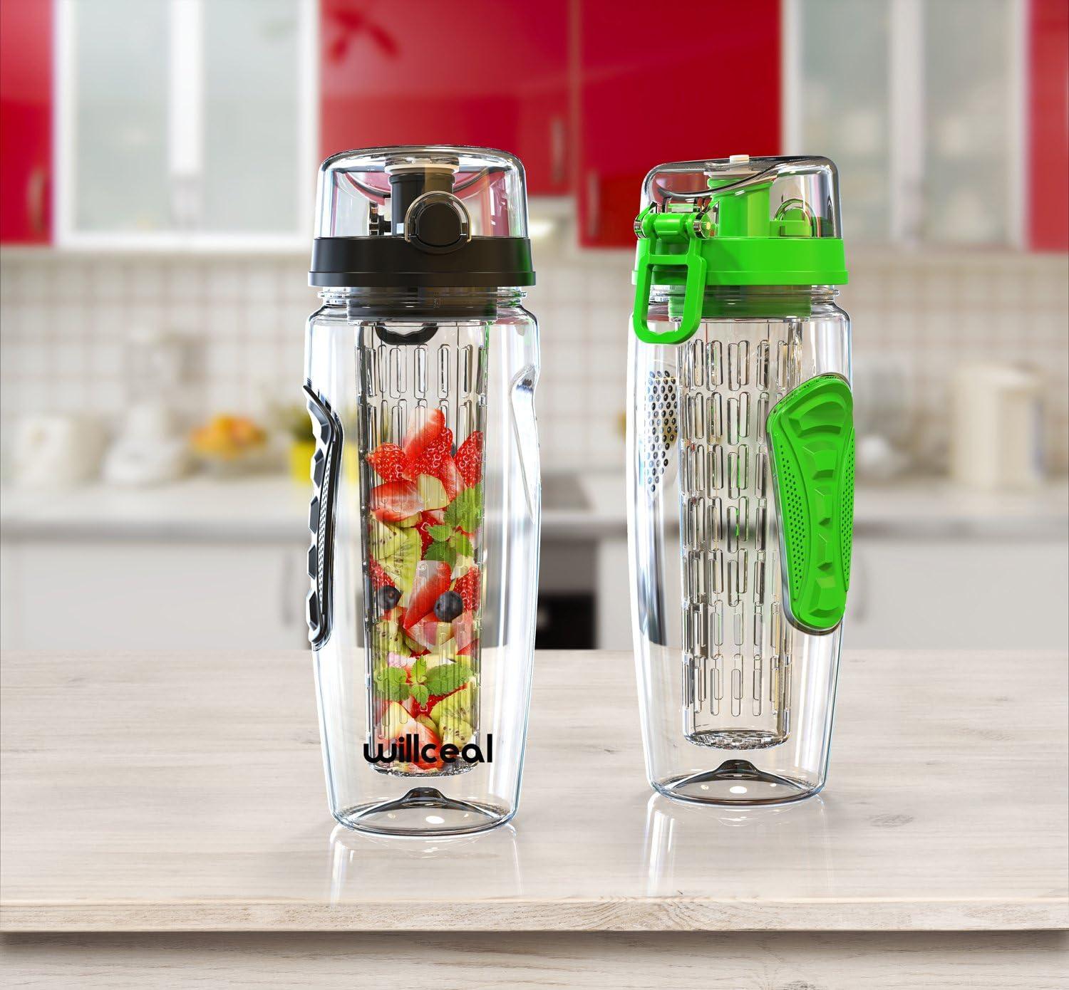 image:imageBouteille deau avec infuseur Fruits 095 l Fabrique en Tritan sans BPA Couvercle Rabat AntiFuite Convient pour Le Sports et Le CampingNoir