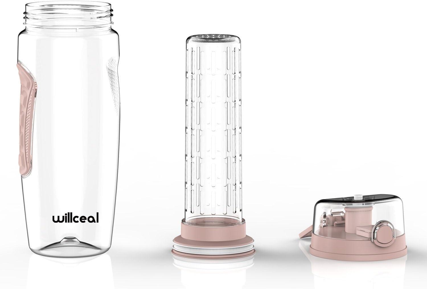 image:imageBouteille deau avec infuseur Fruits 095 l Fabrique en Tritan sans BPA Couvercle Rabat AntiFuite Convient pour Le Sports et Le CampingOr Rose