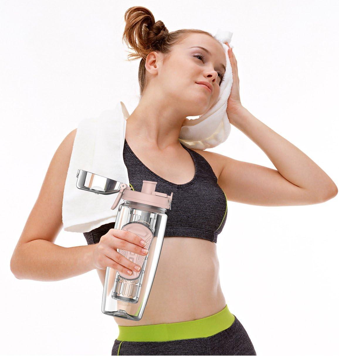 image:imageBouteille deau avec infuseur Fruits 095 l Fabrique en Tritan sans BPA Couvercle Rabat AntiFuite Convient pour Le Sports et Le CampingOr Rose