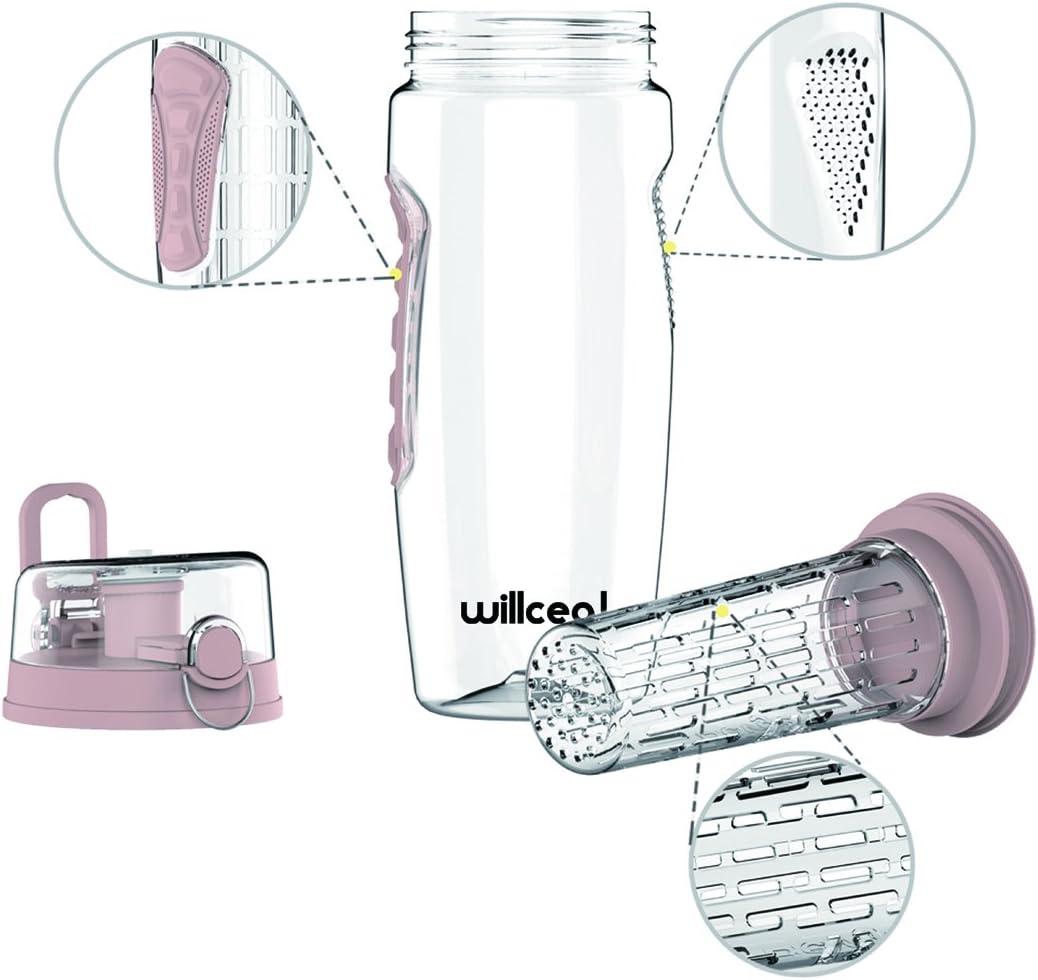 image:imageBouteille deau avec infuseur Fruits 095 l Fabrique en Tritan sans BPA Couvercle Rabat AntiFuite Convient pour Le Sports et Le CampingOr Rose
