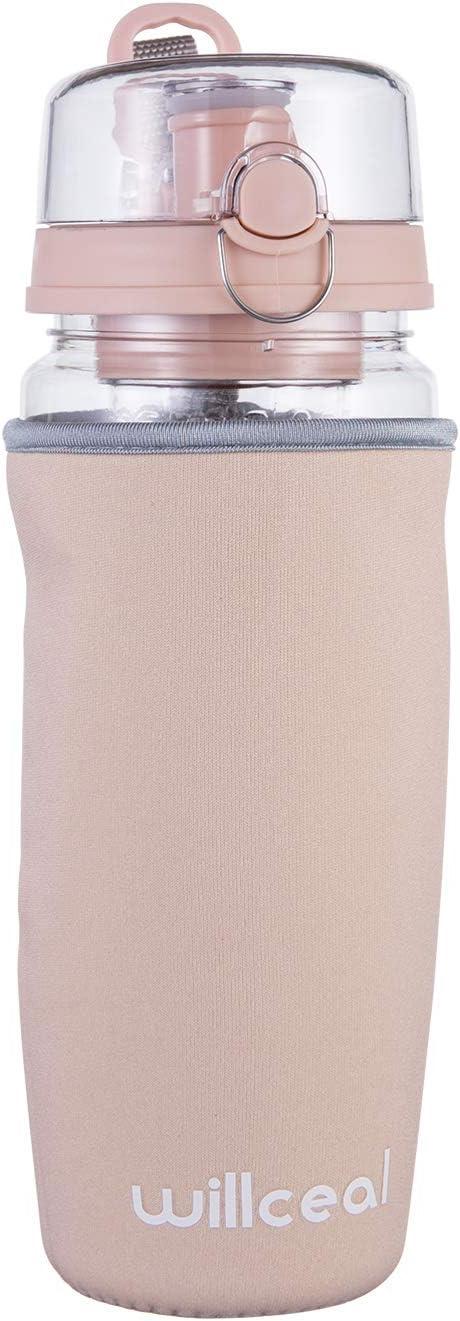 image:imageBouteille deau avec infuseur Fruits 095 l Fabrique en Tritan sans BPA Couvercle Rabat AntiFuite Convient pour Le Sports et Le CampingOr Rose