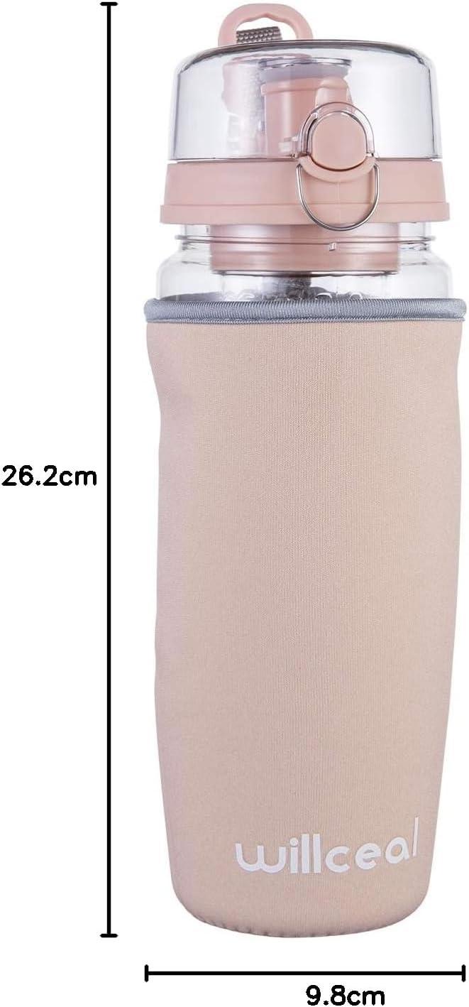 image:imageBouteille deau avec infuseur Fruits 095 l Fabrique en Tritan sans BPA Couvercle Rabat AntiFuite Convient pour Le Sports et Le CampingOr Rose