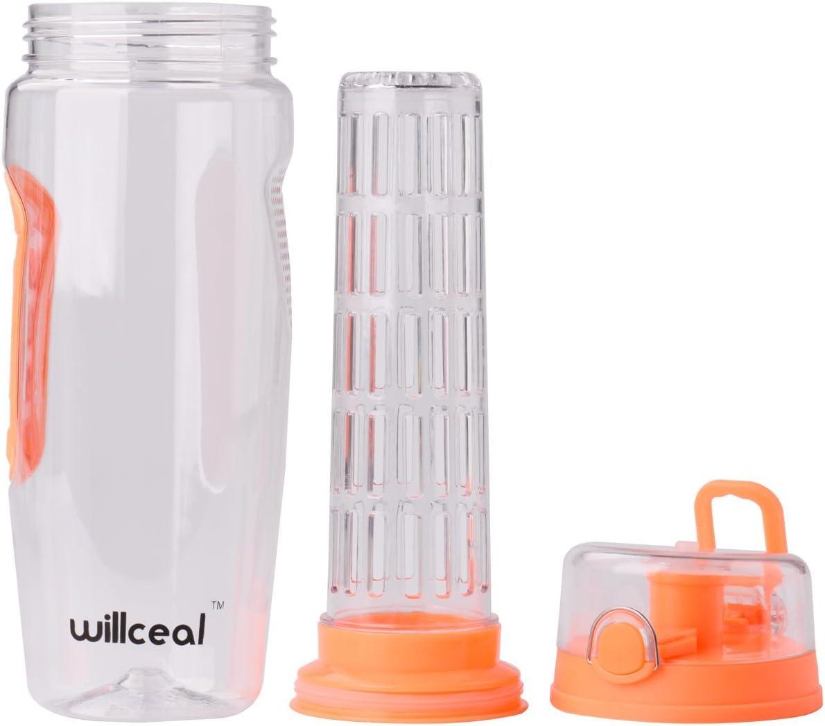 image:imageBouteille deau avec infuseur Fruits 095 l Fabrique en Tritan sans BPA Couvercle Rabat AntiFuite Convient pour Le Sports et Le CampingOrange