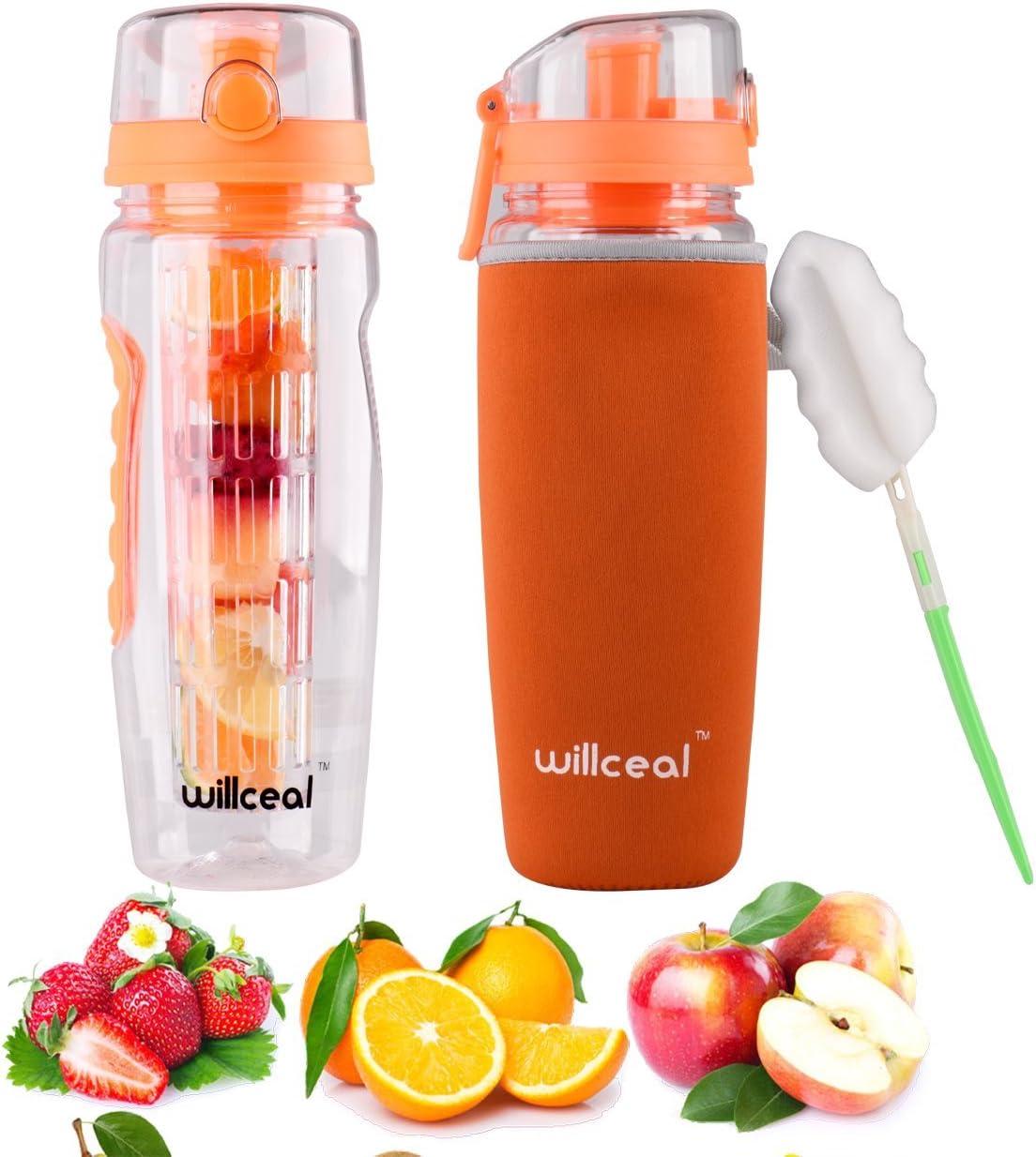 image:imageBouteille deau avec infuseur Fruits 095 l Fabrique en Tritan sans BPA Couvercle Rabat AntiFuite Convient pour Le Sports et Le CampingOrange